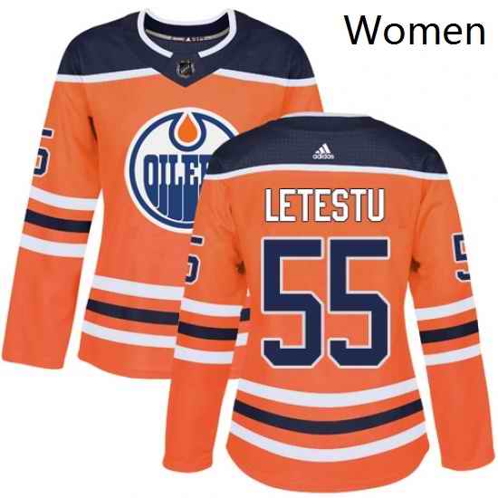 Womens Adidas Edmonton Oilers 55 Mark Letestu Authentic Orange Home NHL Jersey